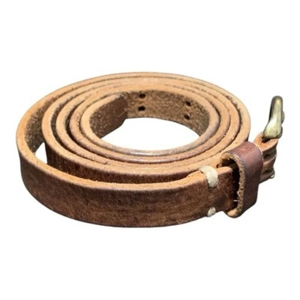 Genuine Brown Leather Belt Brass Buckle Casual Size M Unisex Very Good Condition